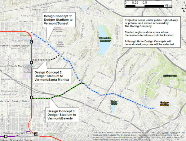 طرح پیشنهادی بورینگ کمپانی برای اتصال خط مترو لوس آنجلس به استادیوم داجر